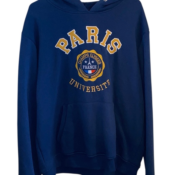 Paris Université Blue Embroidered Graphic Hoodie Streetwear loungewear sporty - Picture 4 of 10